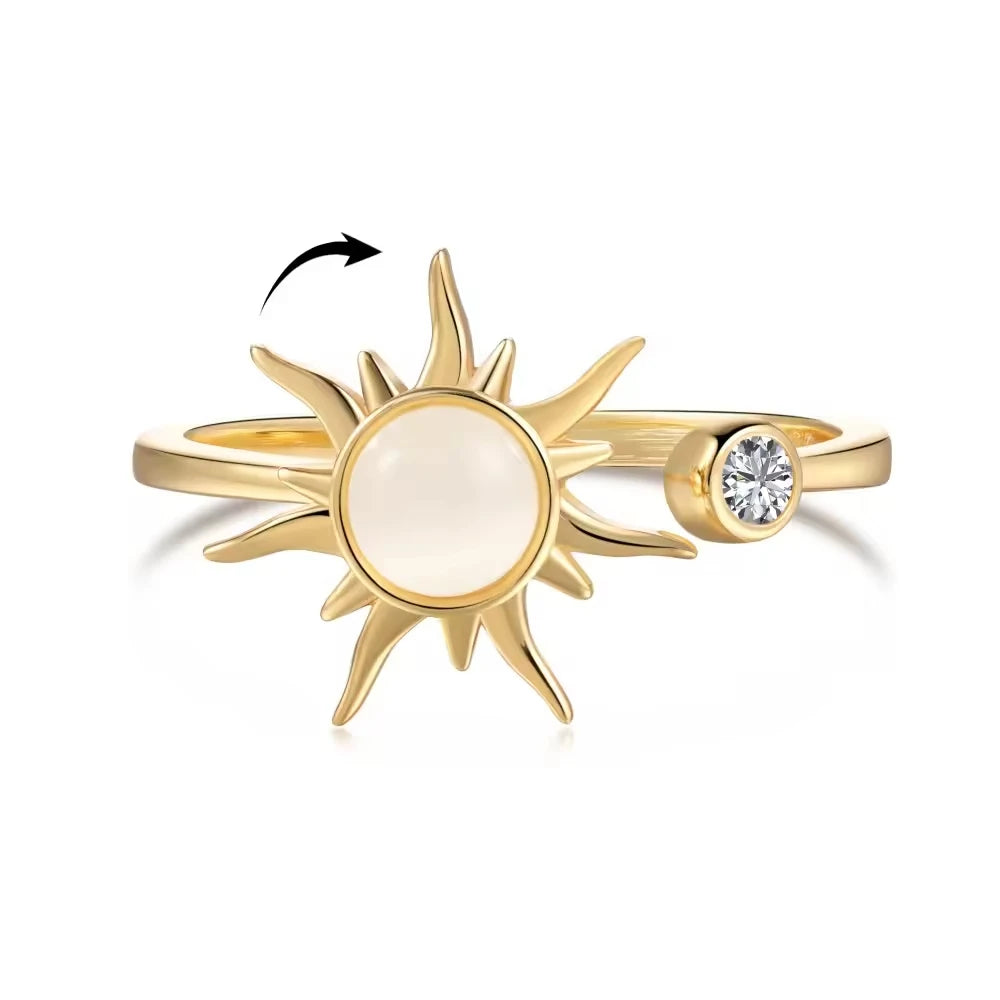 ACME Fashion  Rotatable Anxiety Charm Spinning 18K Gold Plated  S925 Silver Waterproof   Vintage Sunflower Rings for Women