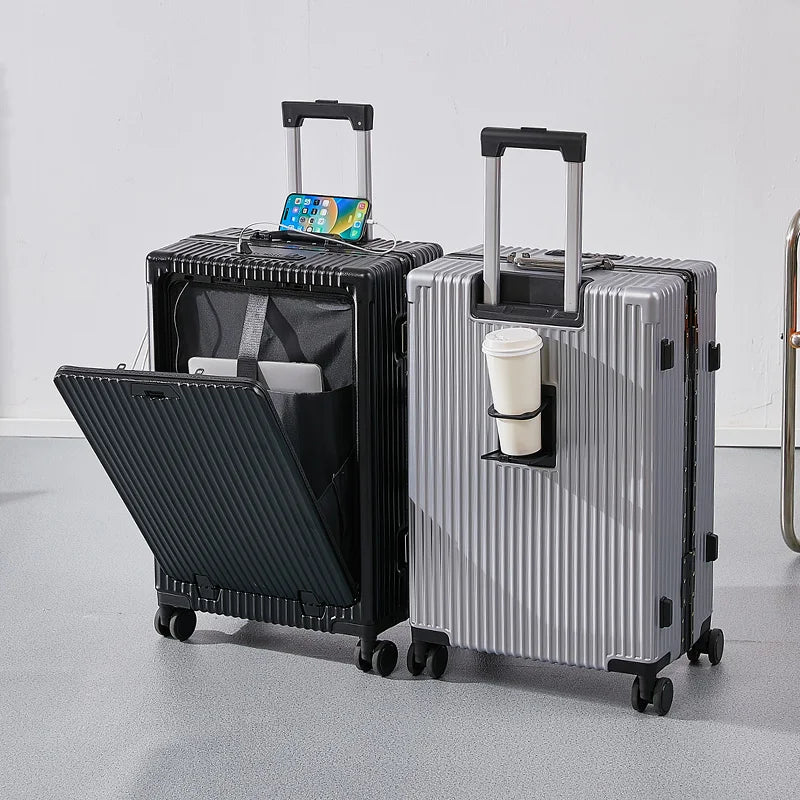 Unisex Lightweight Luggage Set Spinner Two-Wheels TSA Lock Aluminum ABS Zipper Closure Polyester Travel Trips Outdoor Activities