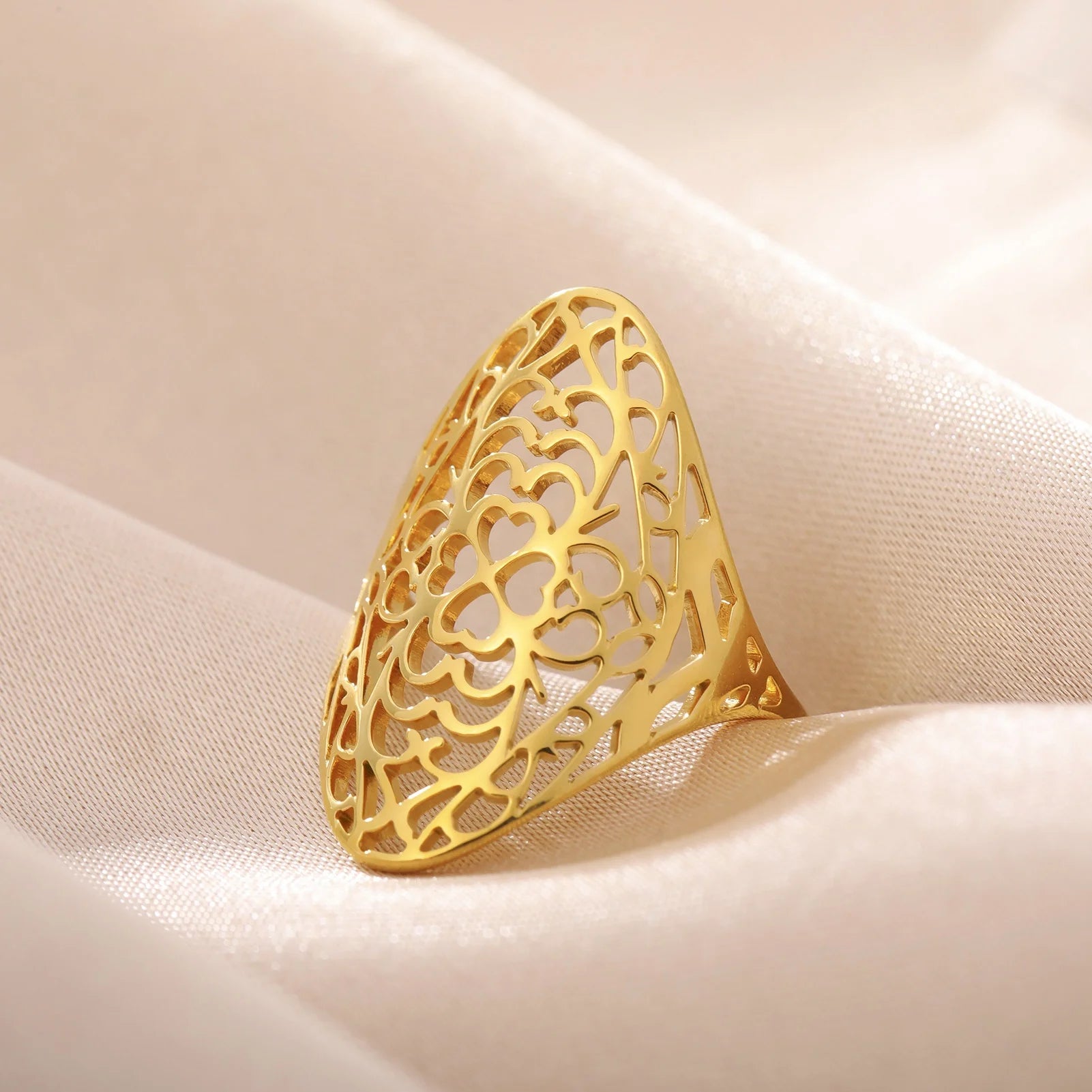 Heart Four Leaf Clover Flower Rings for Women Wide Aesthetic Lucky Ring Birthday Christmas Stainless Steel Jewelry Gift
