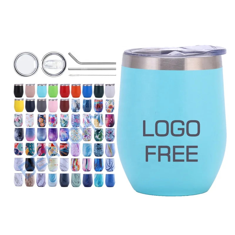 Wholesale Wine Tumblers 12 oz Vacuum Insulated Swig Wine Tumbler with Lids Straw Stainless Steel Tumbler Cups in Bulk