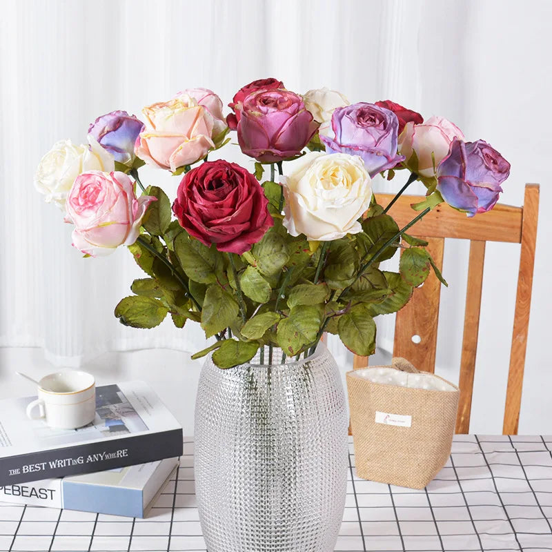 Wholesale Single Stem Charred Roasted Edge Artificial Silk Rose Flowers for   Wedding Centerpieces Table Decorations
