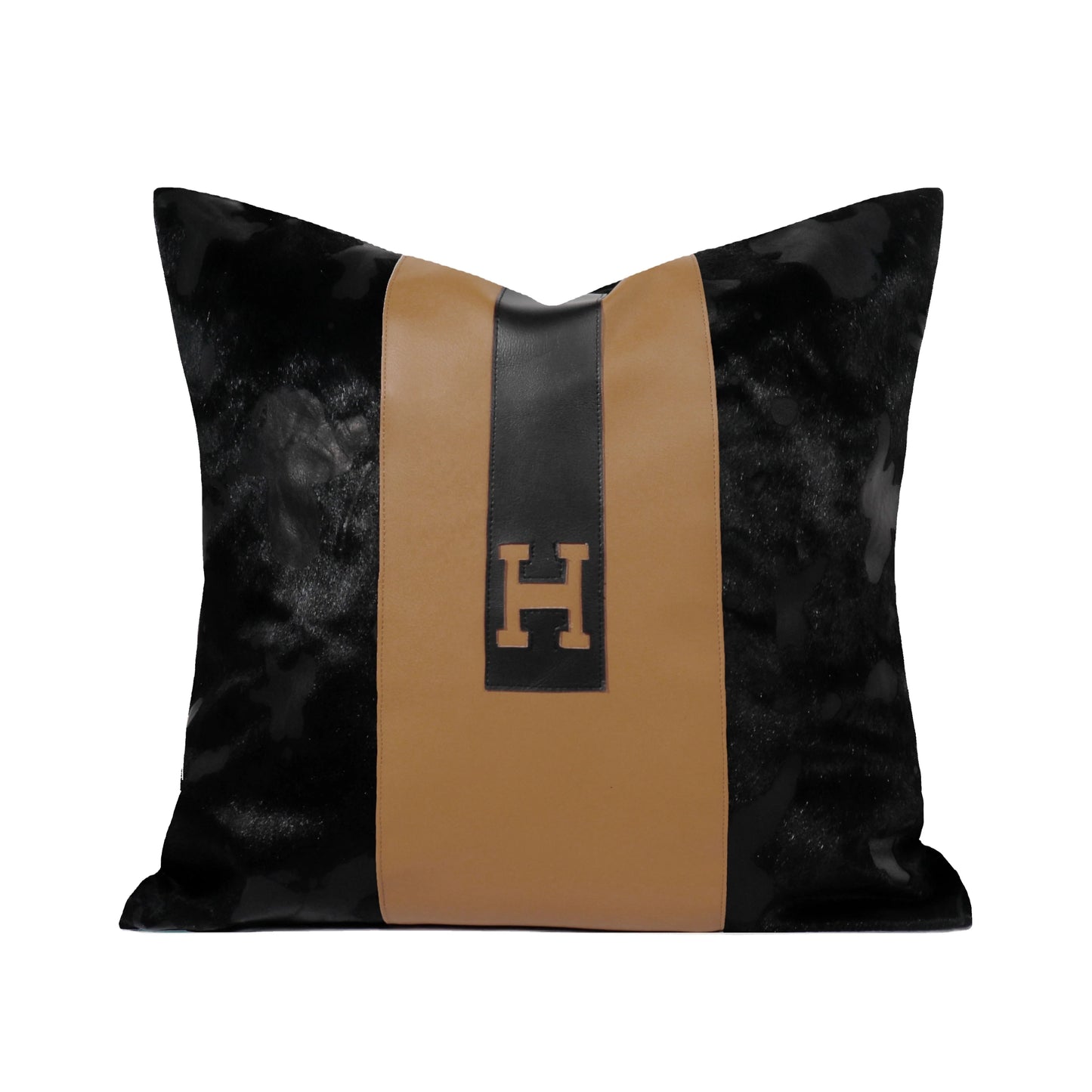 Tiff Home 45*45cm Black Brown Spliced Letter H Horsehair Cushion Cover Hot Style Wholesale Geometric Pattern Removable Cover