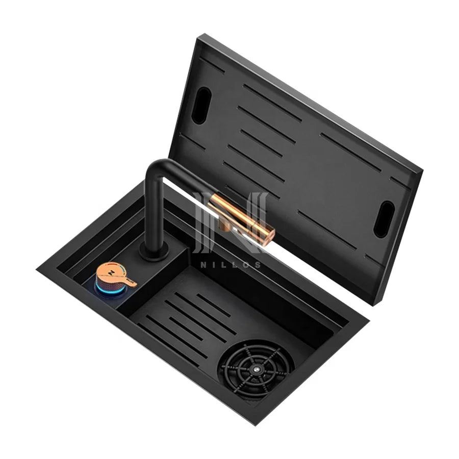 N4526XN6 NILLOS Hidden Bar Countertop Commercial Workstation Counter 304 Stainless Steel Modern Black Nano Kitchen Faucet Sin