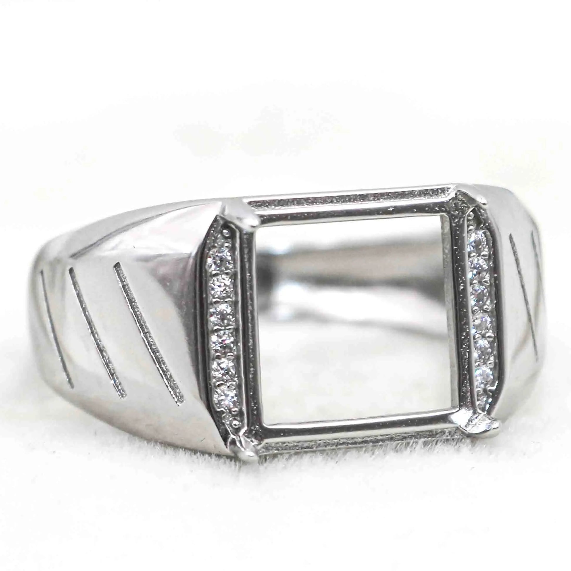 Sterling Silver 10*10mm Semi Mount Men's Ring Frame Empty Blank Claw Setting S925 Base Holder Without Center Stone for DIY In