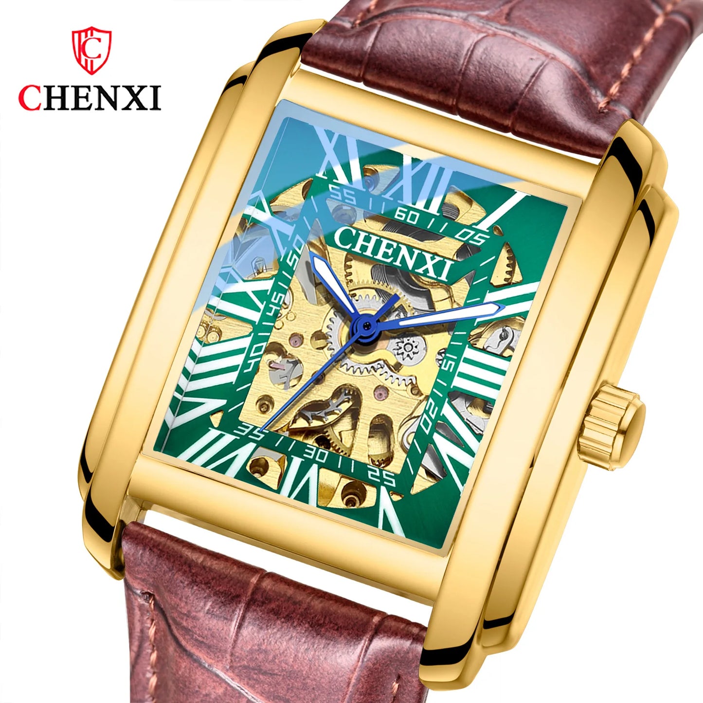 CHENXI TikTok Live Explosive Square Hollow Mechanical Watch Men's Leather Waterproof Automatic