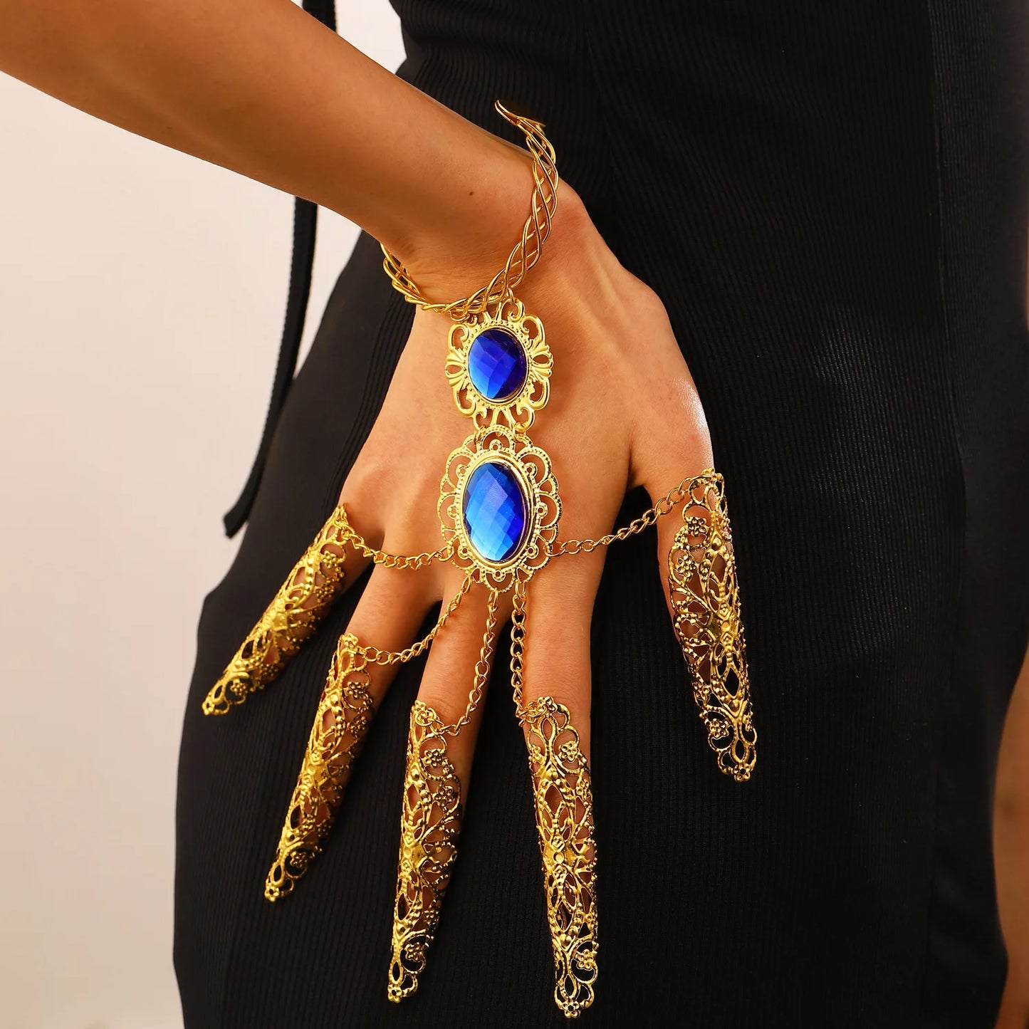 Retro Personality Ethnic Style Antique Belly Dance Props Gold Indian Indian Girl Performing Nail Ring Bracelet