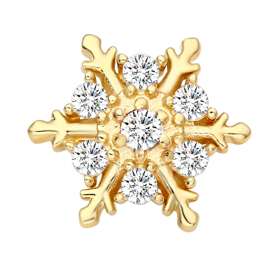 Eternal Metal 14K Solid Gold 5A CZ Paved Snowflake Wedding Children's Ear Nose Piercing Navel Helix Body Jewelry Internally