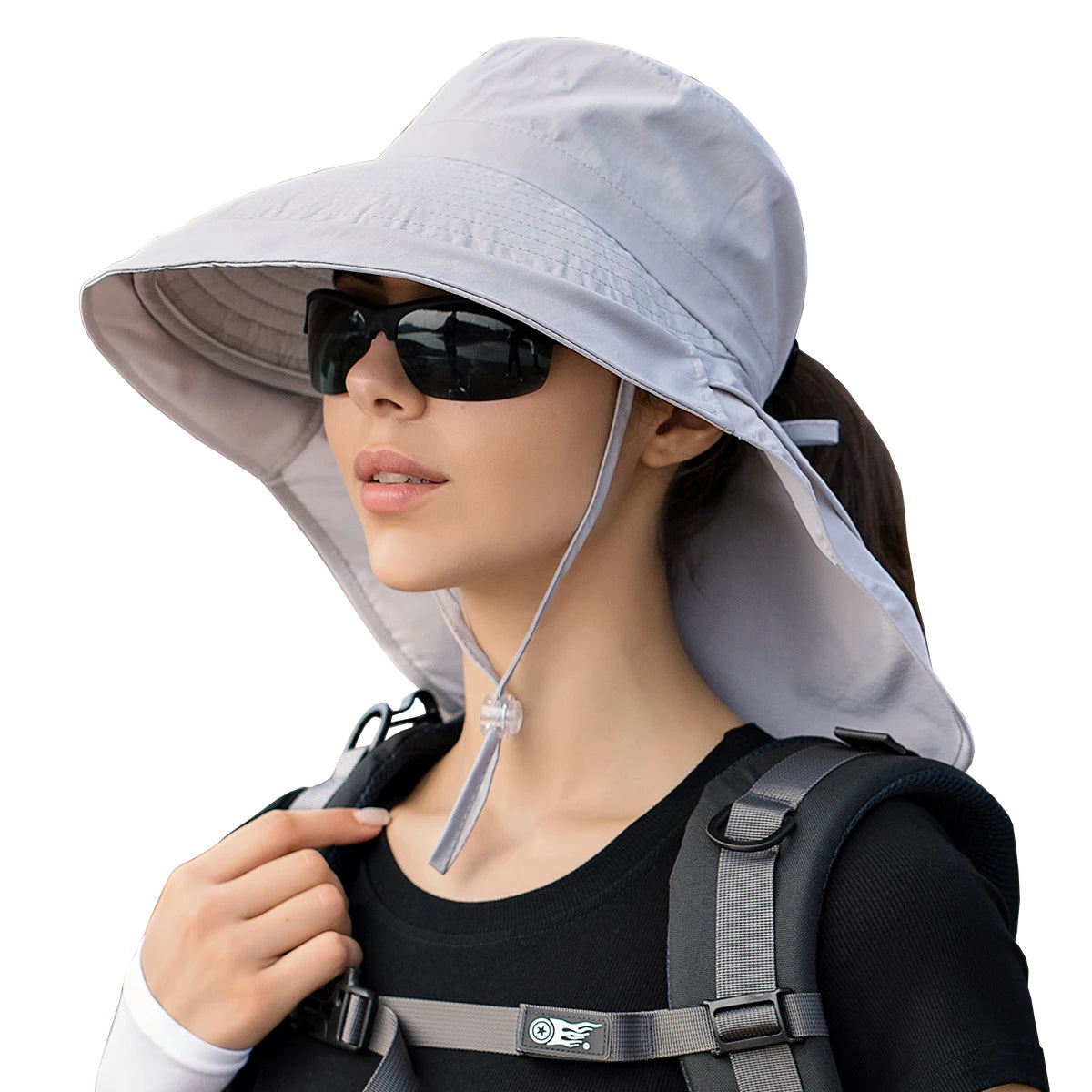Womens Sun Hat UPF 50+ Wide Brim and Ponytail Hole Hiking Safari Hat With  Neck Flap