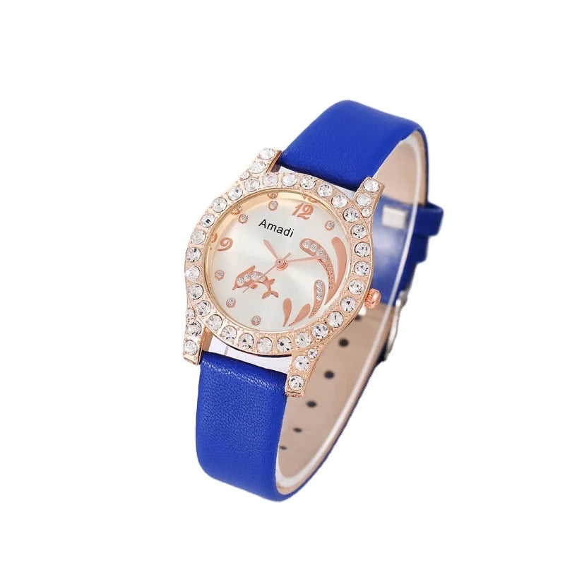 New Style Multiple Colors Available Pu Strap Diamond Dial Analog Clock Black Minimalist Women's Quartz Watch