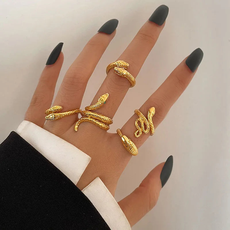 2025 New Style Minimalist Jewelry Gold Plated Rings Creative Snake Rings Simple 6 Pieces Fashion Jewelry Ring Set for Girl Gi
