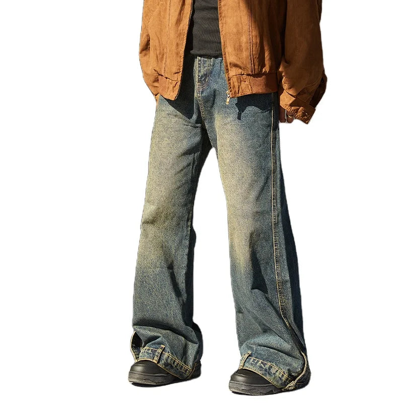 OEM Custom Design Breathable Stonewashed Winter/Spring Button Streetwear Straight Plus Size Denim Jeans for Men