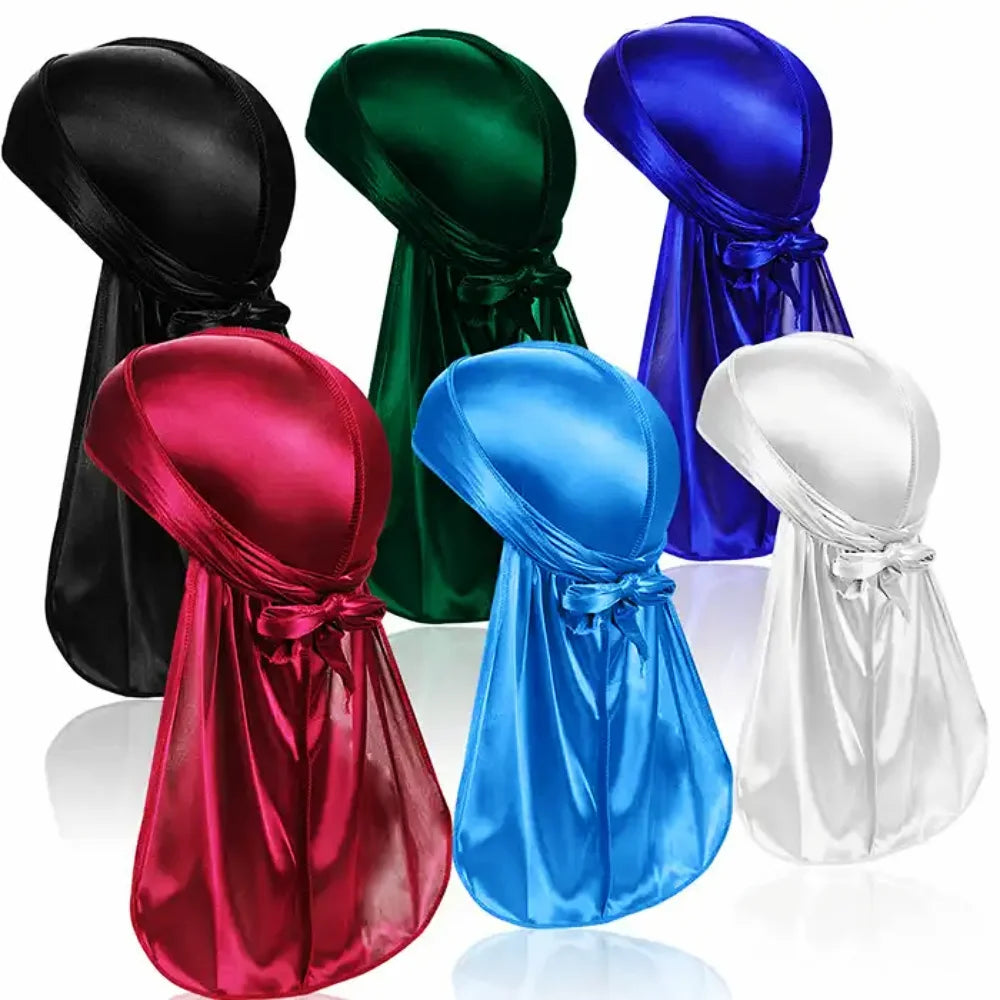 Wholesale Custom Logo Extra Long Tails Satin Durag for Men Women Waves Silky Satin Durag
