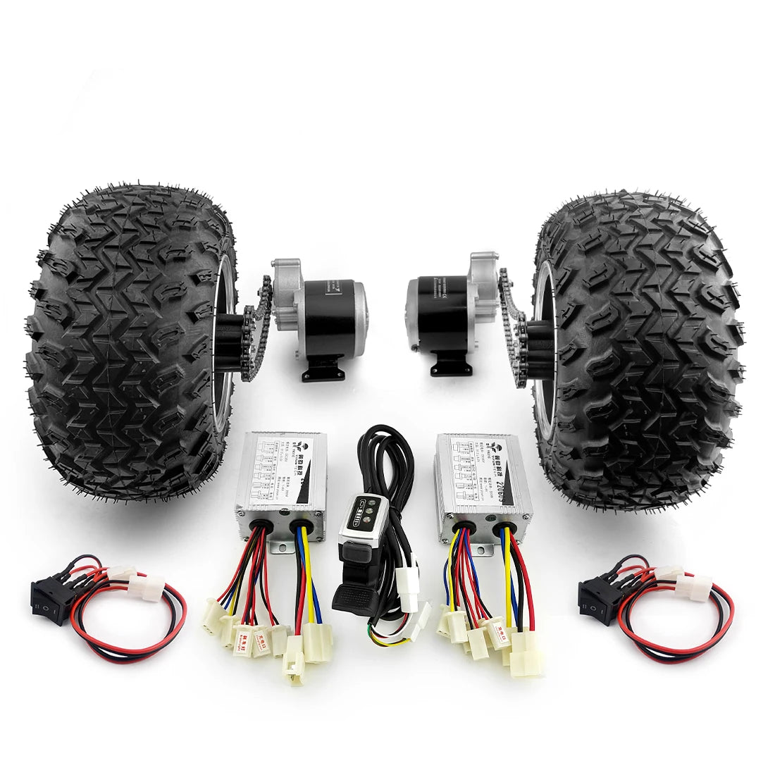 L-faster Dual 350W Geared Motor 10x6.0-6 Inch Fat Wheel Chain Drive Kit for Electric Barrow Trolley Cart Wheelchair Bike