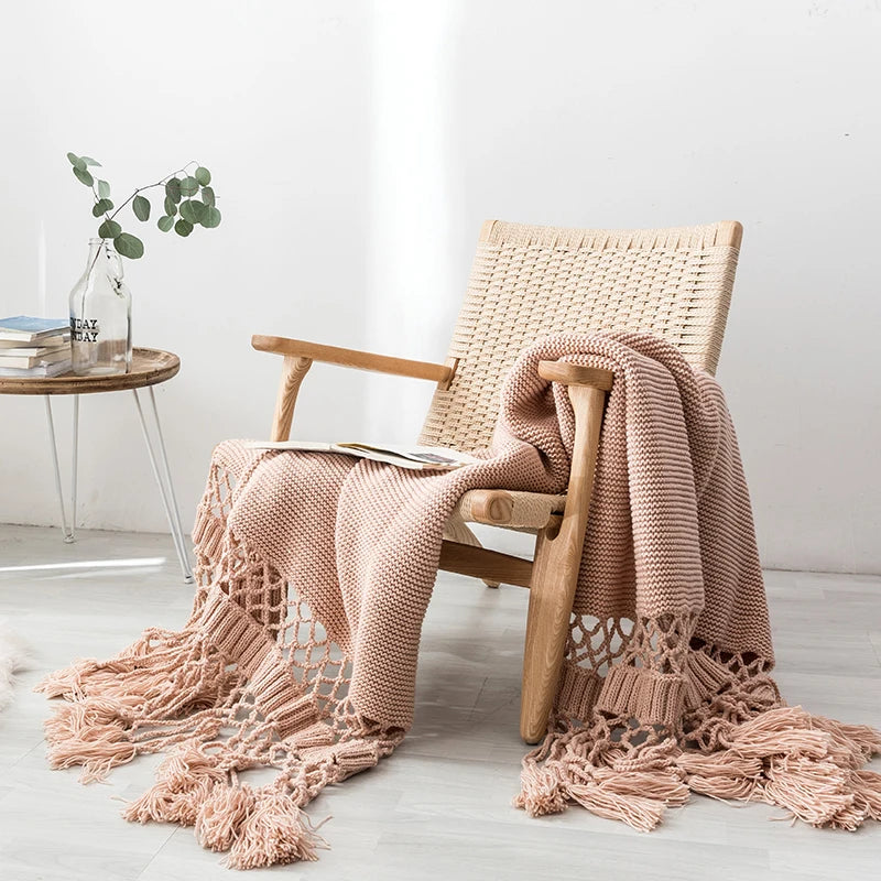 Factory Price Luxury Jacquard Hand-knitted 100% Acrylic OEKO-TEX Certified Handmade Tassels Printed Sofa Blanket Comfortable 