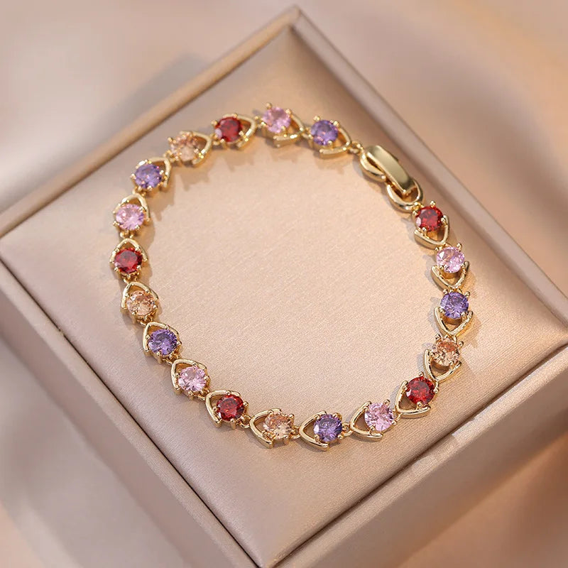 Colorful Zircon pink Purple Inlaid Bracelet Fashion Jewelry Micro-inlaid Zircon Bracelet