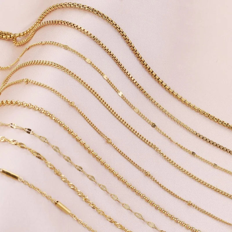 Tarnish Free Real PVD Gold Stainless Steel Chain Multiple Style Adjustable 18 Inch Long Fine Chain Necklaces for Jewelry Maki