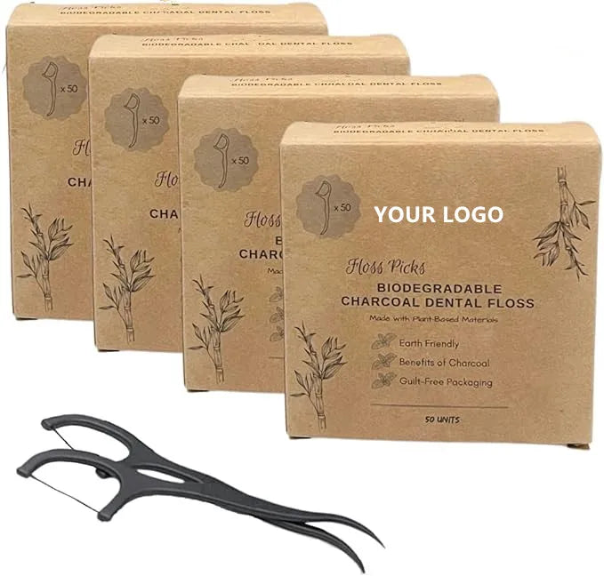 Bamboo Charcoal Vegan zero Waste Eco Friendly Biodegradable Floss Disposable Mint Dental Floss Picks Oral Dental Picks