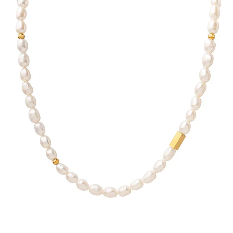 Wholesale Custom Women Jewelry 18K Gold Plated Stainless Steel Beaded Natural Freshwater Pearl Necklace