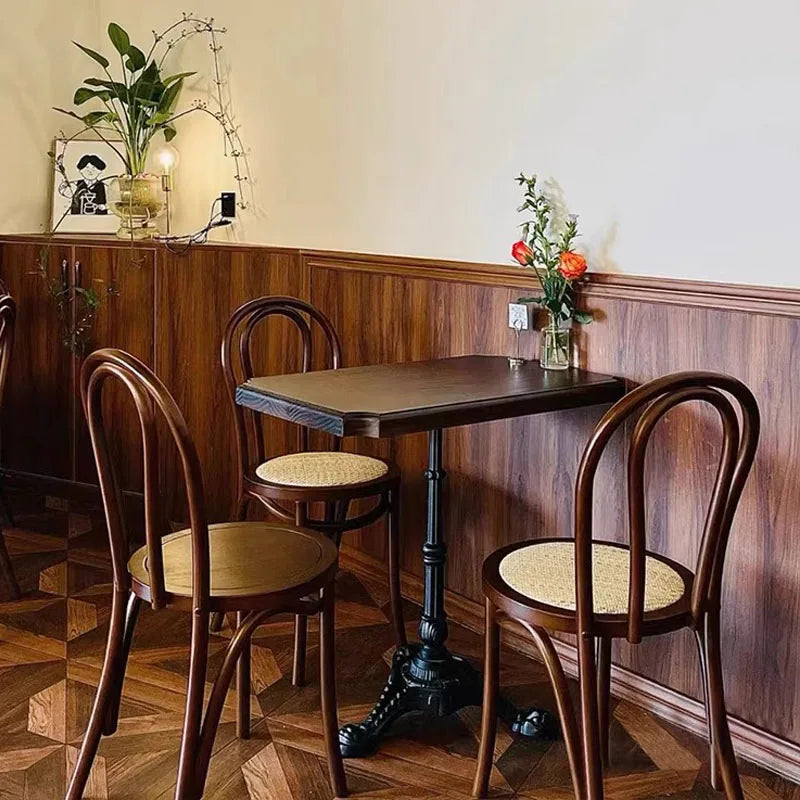 Walnut Color Dining Chair Restaurant Furniture Table Set Four Chairs Cafe Restaurant Coffee Shop Round Table Set
