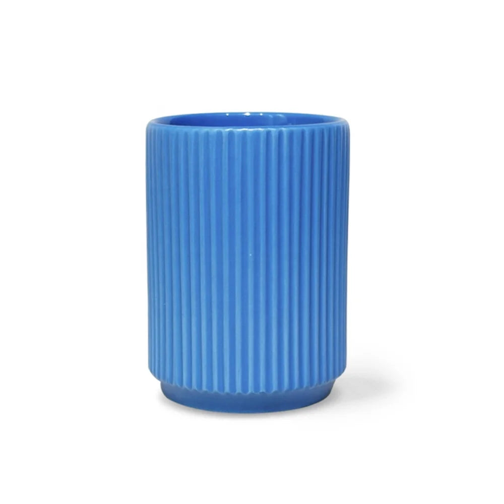 300ml Blue Japanese Style Ribbed Ceramic Cup for Back to School With Beautiful Japandi Design Set of 4
