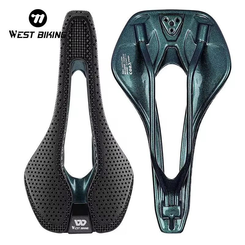 WEST BIKING 3D Printed Carbon Fiber Saddle Hollow Air Guide Bicycle Saddle 3D Lattice Lightweight Colorful Paint Bike 3D Sadd