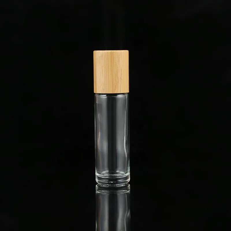Stock Available Bamboo Lid clear 10ml Glass Gemstone Roller Roll on Bottle for Essential Oil