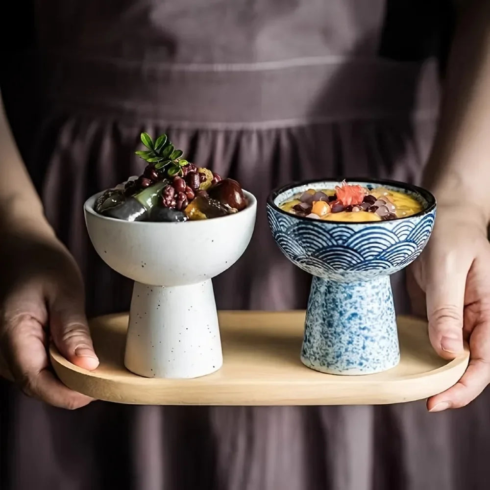 Vintage Ceramic High Legged Bowls Dessert Bowl Pudding Ice Cream Cups Plates Snacks Cold Dishes Soup Bowls Appetizers