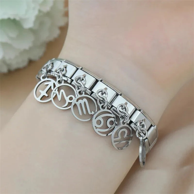 Hapiship Original Daisy Cutting Polishing 12 Constellations Italian Charm Fit 9mm Bracelet Stainless Steel Jewelry Making DJ2