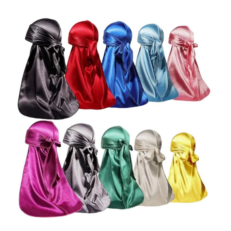 Manufacturer Dourag Wholesale Shining Satin Durag Long Tail Ivy Hat for Men and Women Silky Sports Casual Party Beach Wear