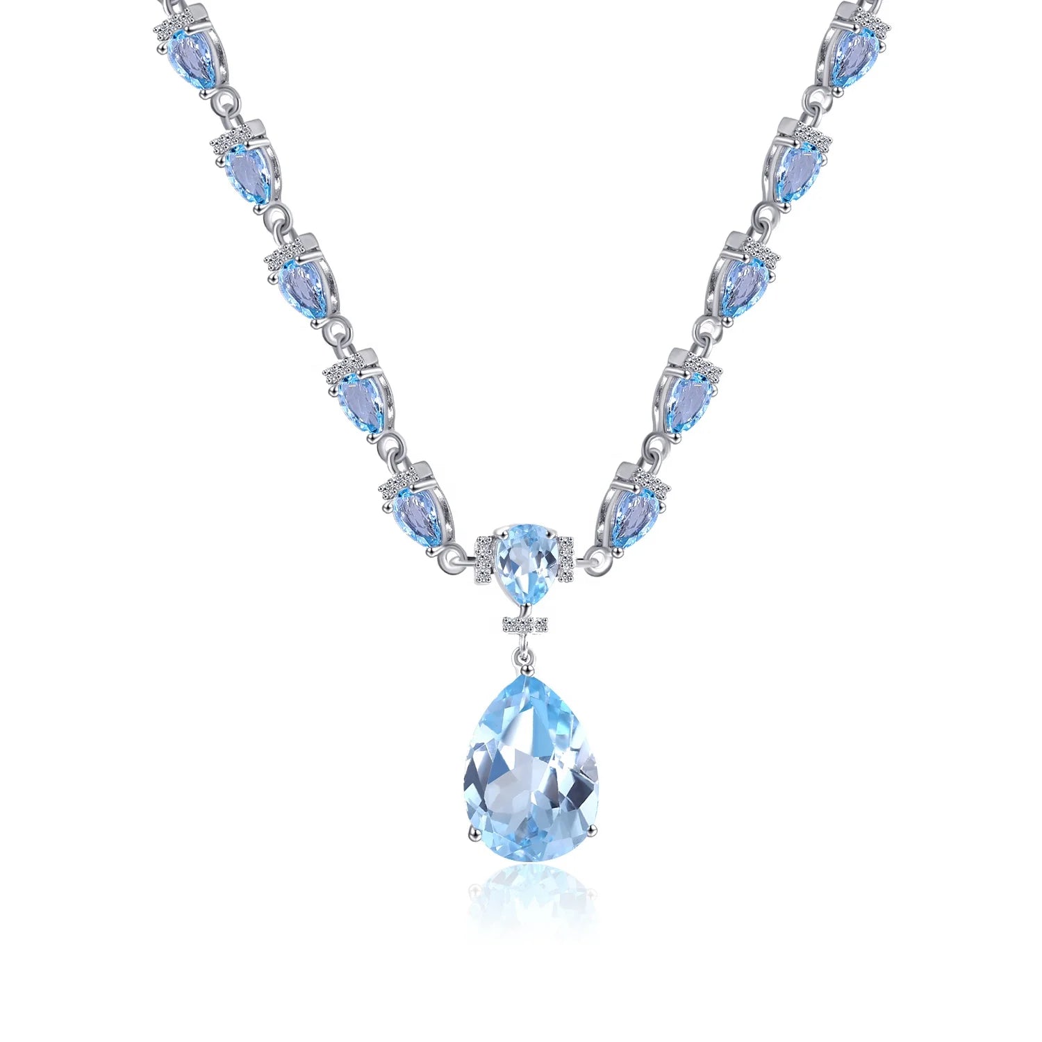C7788 Abiding Custom Evening Party Luxurious Natural Sky Blue Topaz Bead 925 Silver Ladies Necklace