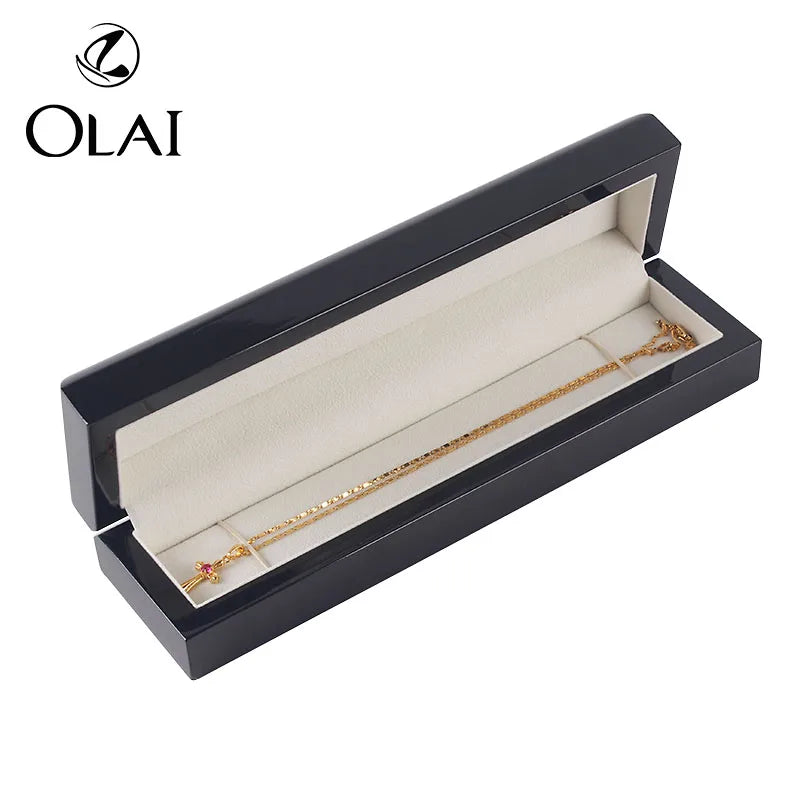 RTS Wooden Black White Glossy Paint Finish Necklace Pendant Long Chain Bracelet Watch Strap Gift Packing Storage Box