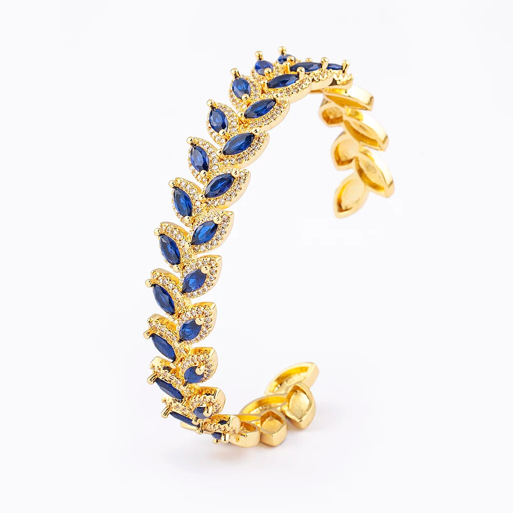 QIKU Leaf Shape Inlay Crystal Opening Adjustable Bracelets Copper Gold Plated Jewelry Accessories Party Wedding Gift Wholesal