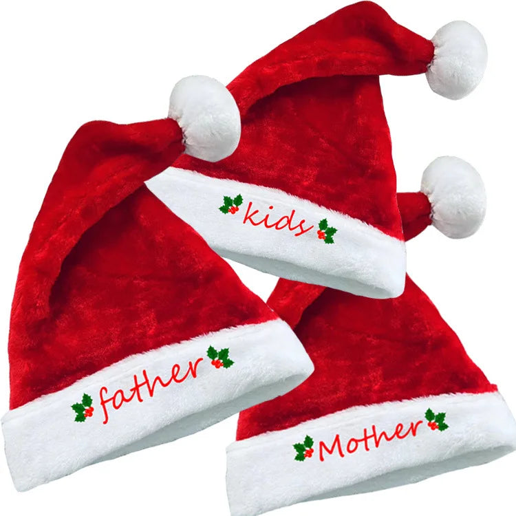 Mom Dad Mini Santa Hat Family Christmas Hat for Kids Short Plush Claus Hat for New Year Party Festival Decoration