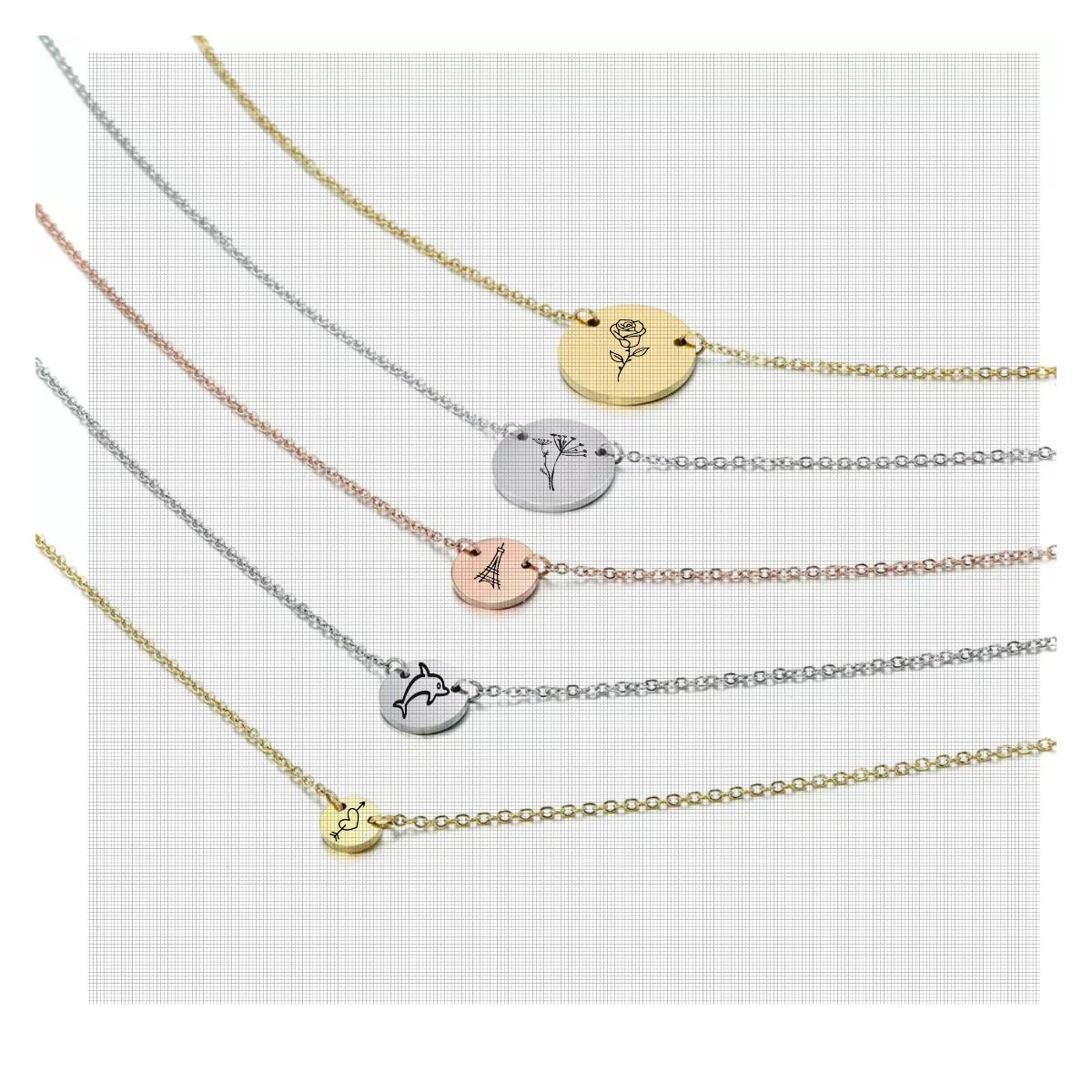 Fashion Gold Plated Geometric Coin Disc Pendant Link Necklace 316L Stainless Steel Personalized Custom Women Jewelry Accessor