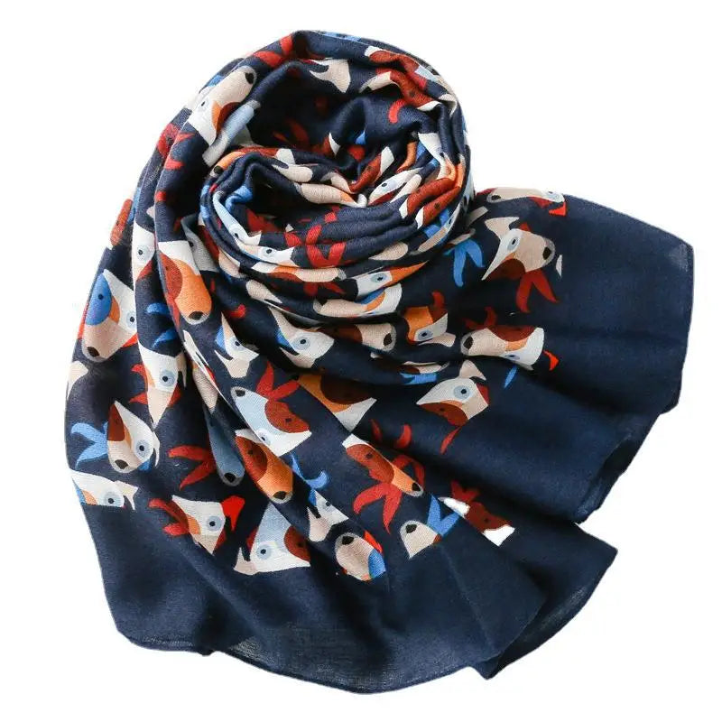 Puppy Dog Print Beach Cover Shawl Silk Feeling Women Scarf Shawls Voile Cotton Summer Sunscreen Scarf Custom Size Head Scarf