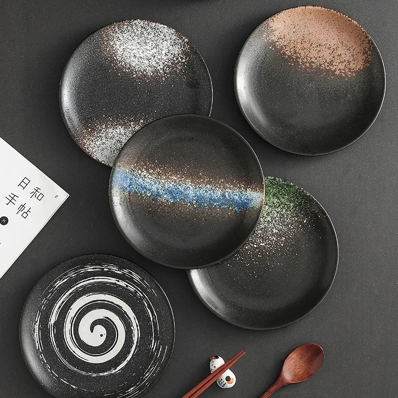 Japanese Retro Custom Dinner Porcelain Dinnerware Brown Ceramic Dessert Plate Pottery Dish Plate Sets for Wedding Party