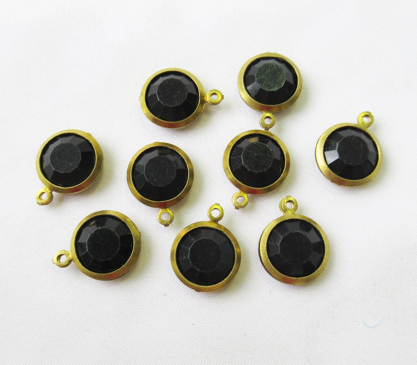 Framed Black Bead Charm Brass Frame 10mm Faceted Acrylic Bead Jewelry Making Finding