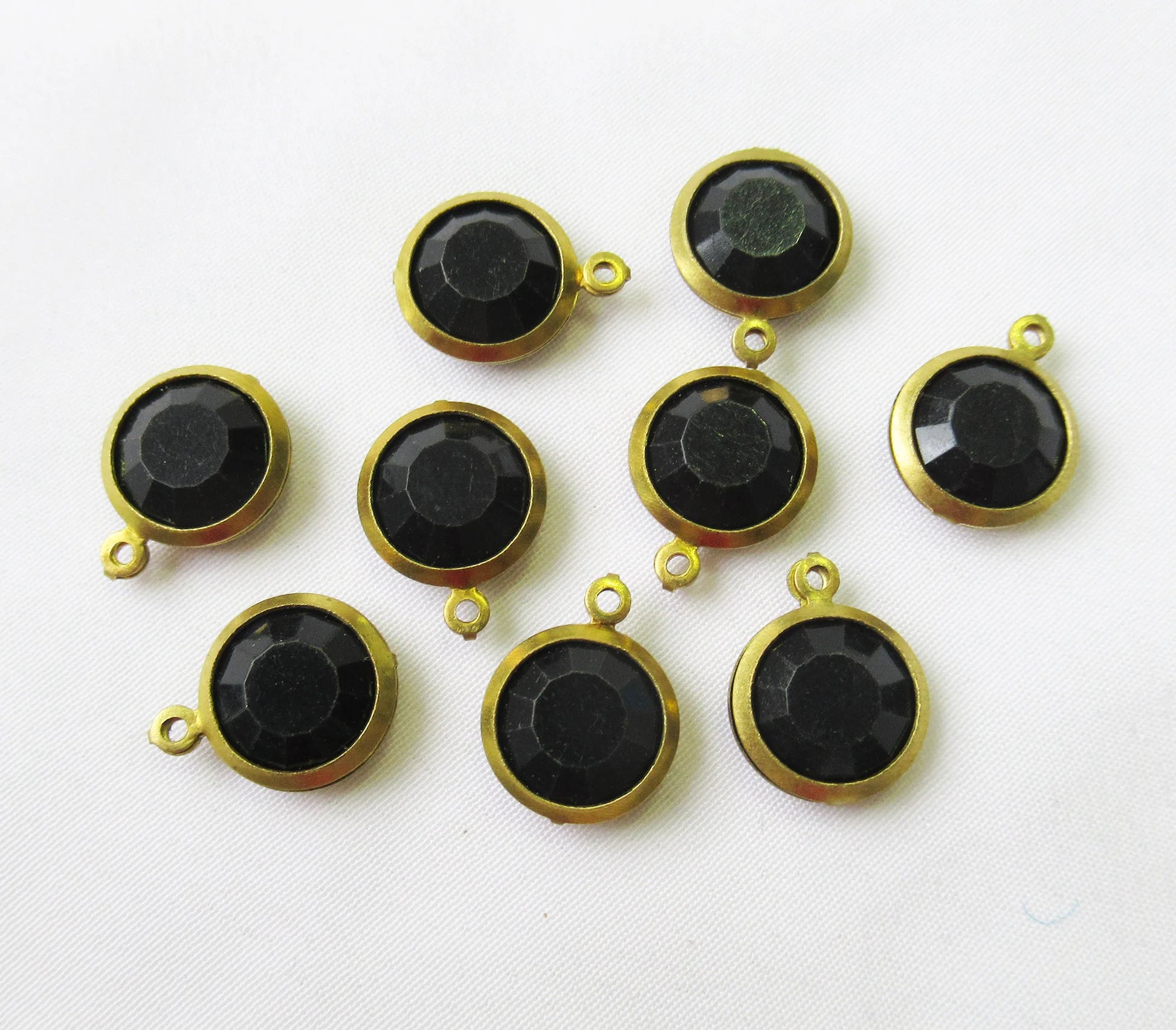Framed Black Bead Charm Brass Frame 10mm Faceted Acrylic Bead Jewelry Making Finding