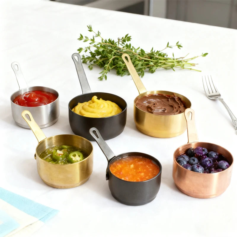 Dipping Bowl Cup Spoon Pepper Sauce Bowl Utensil Tableware Kitchen Mini Melting Tool Stainless Steel Gravy Sauce Cup with Han