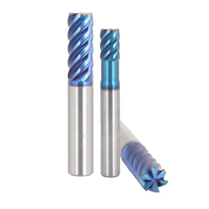 Tungsten Carbide 4 Flutes HRC55 End Mill with Blue Nano Coating for Stainless Steel Processing