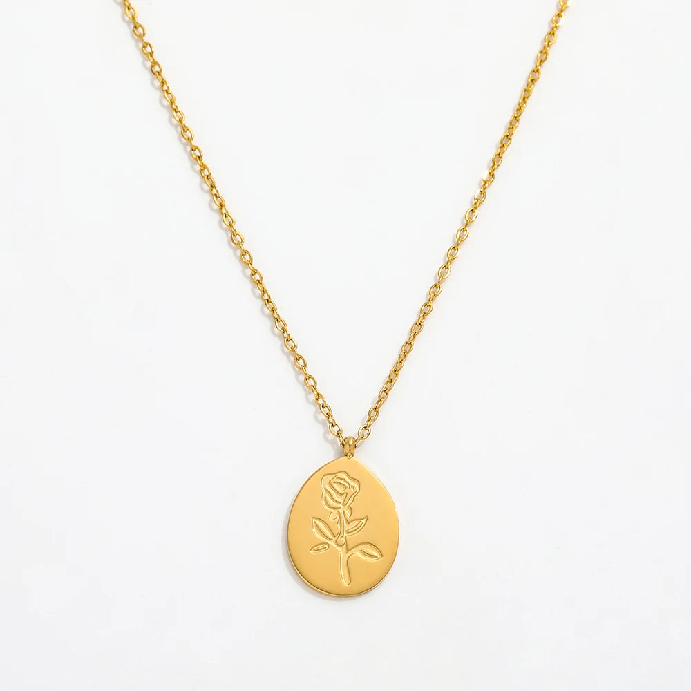 Fenny PVD Plated Waterproof Dainty Fashion Rose Flower Pendant Permanent Necklace  Stainless Steel Jewelry Wholesale