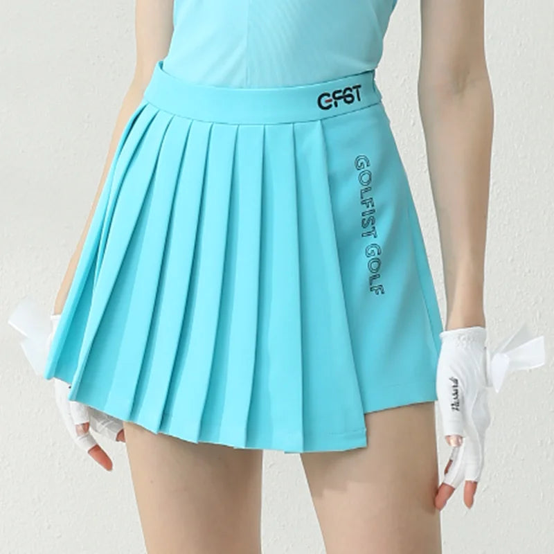 Hot Sale Women's Golf Sporty Pleated Satin Skirt Empire Waist Mid-Calf Side Zipper Quick Dry Support OEM