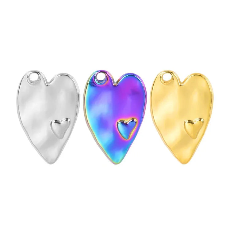 Silver Gold Rainbow Color Stainless Steel Love Heart Charm Dangle Pendant for DIY Bracelet Necklace Jewelry Making