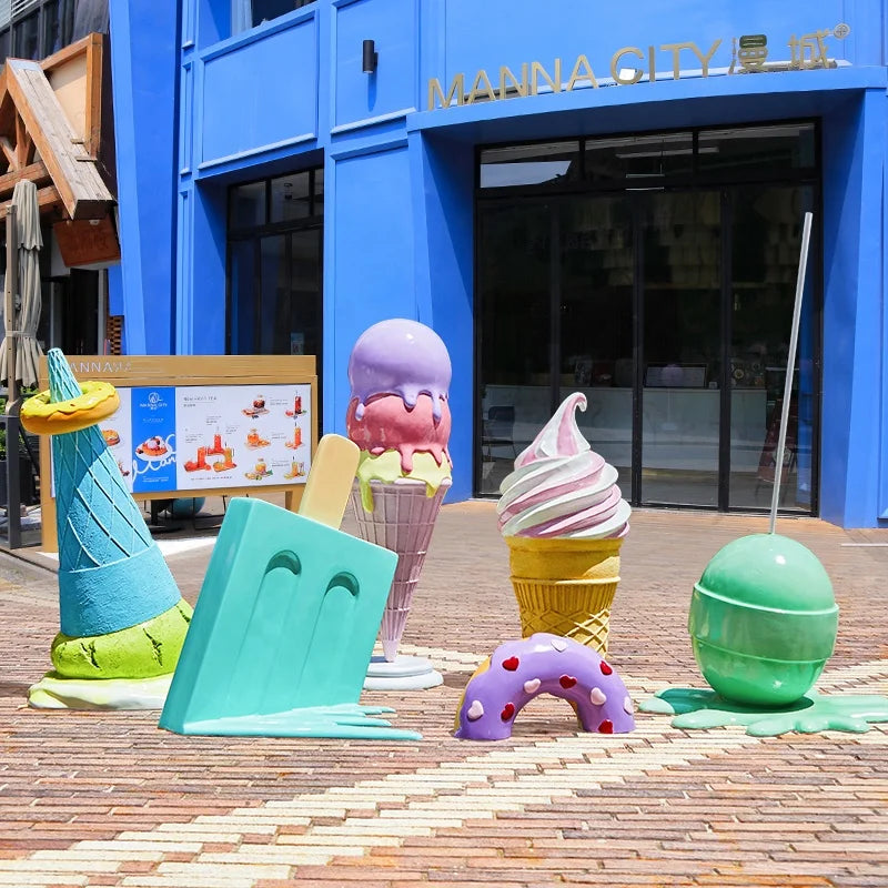 Large melting popsicle giant candy land donut props resin crafts dessert sculptures for event decorations