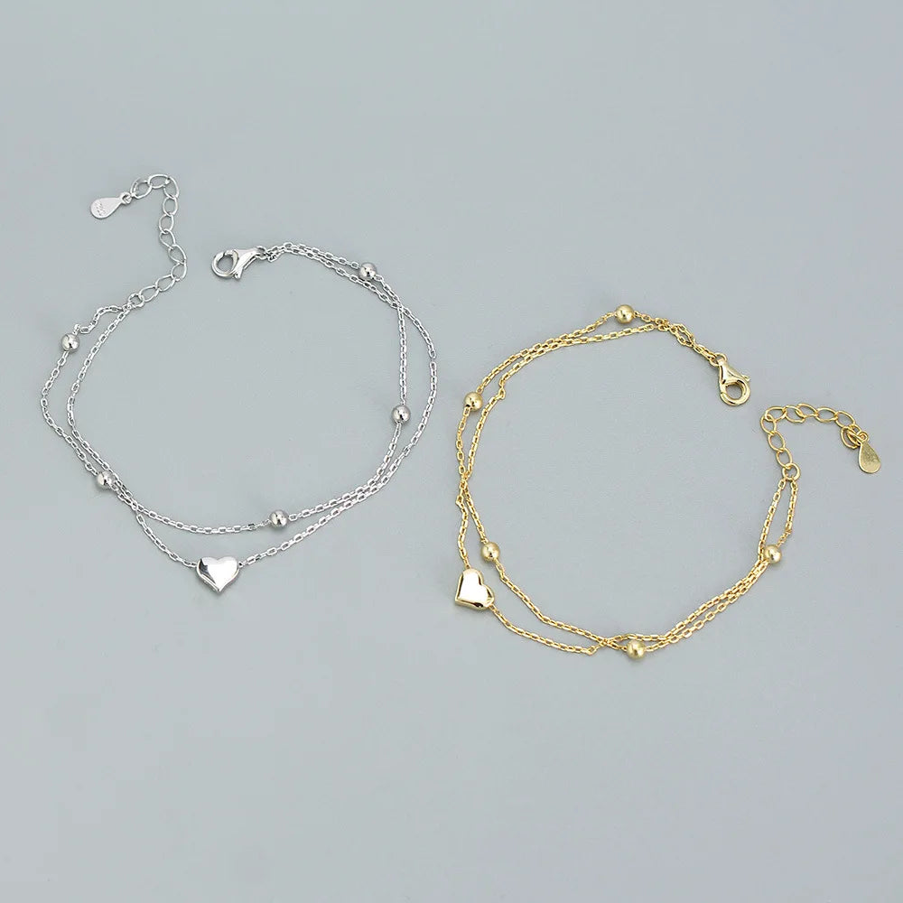 Fashion 925 Silver Plain Simple Heart Bracelet Jewelry 18K Gold Plated Sterling Silver Bracelet for Women