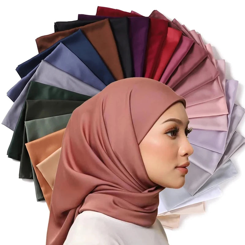 Factory Custom 110*110cm Square Satin Plain Women's Muslim Hijabs Traditional Shawls Scarves Turbante Bandana Bufandas Headwr