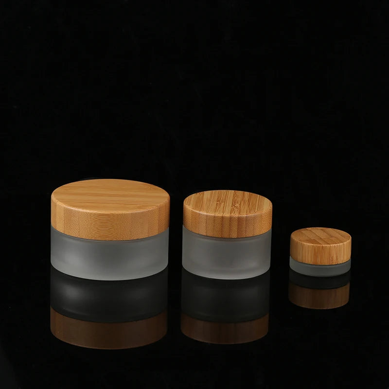 30g Environmental Face Cream Skincare Cosmetic Jar Container Round Frosted Glass Jar With Bamboo Lid