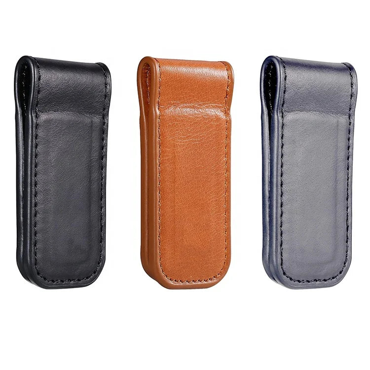 Premium Customized Logo Genuine Leather Money Clip Factory Wholesale Leather Magnet Wallet Money Clip for Men Women