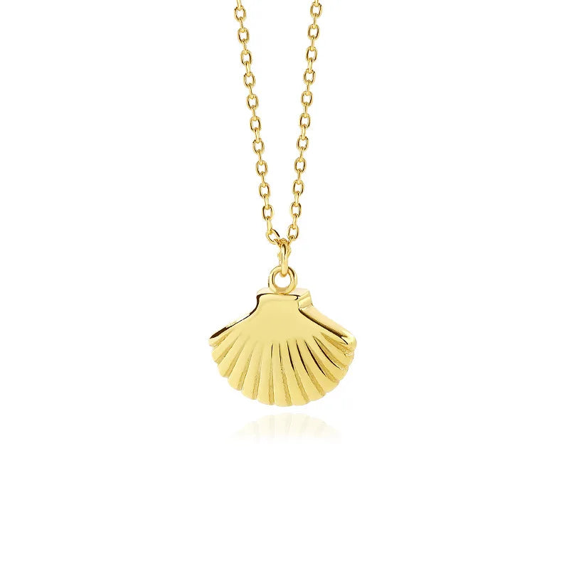 Ocean Style Long Chain Gold Plated 925 Silver Shell Necklace Fashion Jewelry for Women