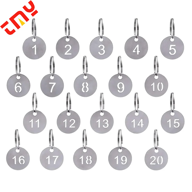 Custom Fashion 23MM 1-100 Hollow Number ID Key Chain Label Stainless Steel Round Number Keychain Tag